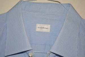 $475 MINT Ermenegildo Zegna Cotton Light Blue Stripe Slim Fit Dress Shirt 18 36  - Picture 1 of 12