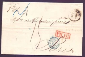 Auslandsbrief 1857 mit Stempel AACHEN + PR.1R. nach Paris mit Inhalt (355) - Bild 1 von 3