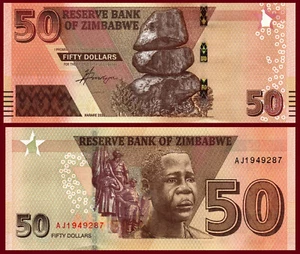 Zimbabwe P105a, $50, balancing rock / tomb 2020, UNC hybrid substrate - Picture 1 of 4