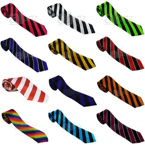 Gestreifte schmale Satin-Krawatte für Herren Damen Unisex elegant schwarz weiß rot UK - Bild 1 von 12