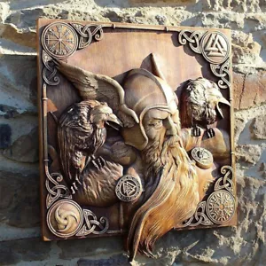 Odin-Ravens-Viking Mythology-Icon Home Decor Norse Mythology Wall Art Sculpture - Picture 1 of 20
