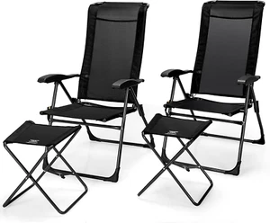 4 Pcs Folding Patio Chairs Set 2 Pack Patio Dining Chairs with Footrest Portable - Picture 1 of 12
