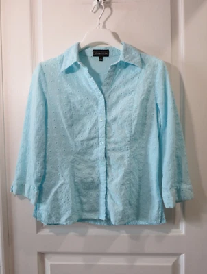 Blusa Elementz 100% Algodón Azul Lt Ojales Manga 3/4 Cuello con Botones Talla M Foto 1 de 4