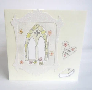 Christening Confrimation Communion Card Window Bible Heart - Picture 1 of 1