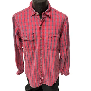 Vtg 80's Polo Ralph Lauren Red TARTAN Plaid DISTRESSED Work Chore Shirt USA M - Picture 1 of 8
