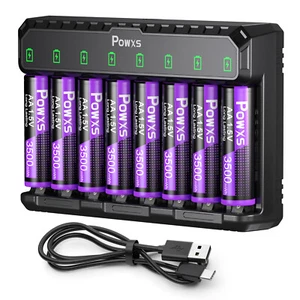 POWXS 8pcs 3500mWh Rechargeable 1.5V Lithium AA Batteries with Charger - Picture 1 of 13