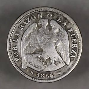 1866 Chile Silver Decimo - Picture 1 of 3