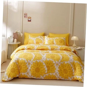 Floral Comforter Set 3Pcs Sunflower Bedding Comforter Full Yellow Sunflower - Picture 1 of 8
