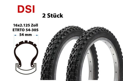 2 Stück 16 Zoll Fahrrad Reifen 16x2,125 Kinder Rad Mantel MTB 54-305 Schwarz - Bild 1 von 3