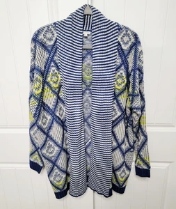 Cárdigan de punto largo abierto talla mediana En Creme para mujer boho azul marfil amarillo usado en excelente estado - Imagen 1 de 10