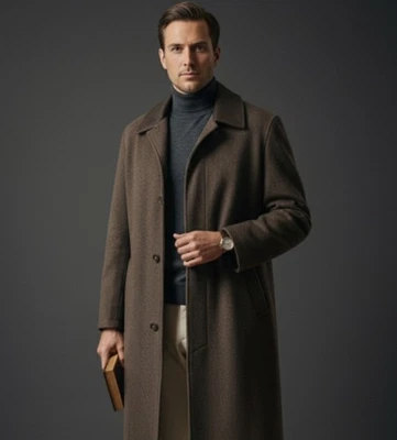 Vintage Salvatore Ferragamo Design Wool Coat 54 XXL Brown Leather Collar Long116 - Image 1 of 4