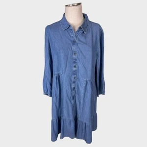 Vestido BLL Beach Lunch Lounge Collection XL Azul Lyocell Cambray Botón Delantero - Imagen 1 de 9