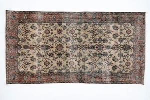 Vintage Turkish Area Rug 4x7 Wool Handmade Carpet Ivory Field Floral Design - Picture 1 of 11