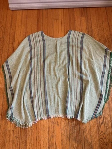 Jen's Pirate Booty Poncho Womens One Size Green Stripe Fringe Boho Serape Ruana - Picture 1 of 8