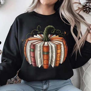 Herbstbuch Kürbis Sweatshirt, Herbst Leseshirt, Bibliothekar Halloween Shirt - Bild 1 von 8