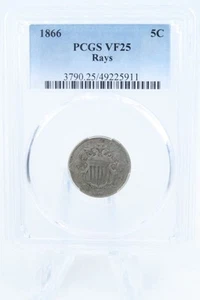 1866-P PCGS VF25 Shield Nickel Business Strike 5C - Picture 1 of 2