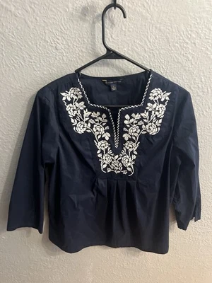 Brooks Brother Navy White Tops Embroidered Women Size Large - Image 1 of 4