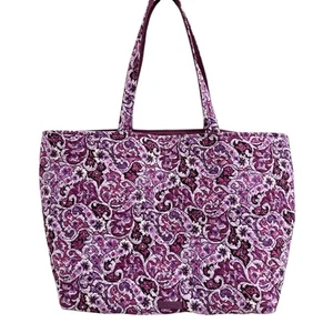 Vera Bradley Icónico Grand Bolso de Mano Extra Grande Algodón Púrpura Paisley Viaje Amplio - Imagen 1 de 8