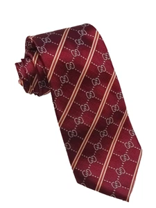 New GUCCI $250 Red Multicolor GG Logo Striped Tie 100% Italian Heavy Silk Qte_C - Picture 1 of 4