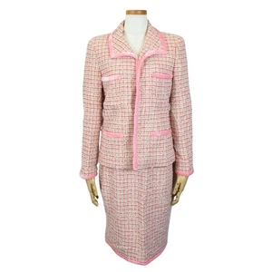 USED CHANEL setup 38 wool/cotton pink Red tweed - Picture 1 of 15