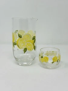 Vintage Culver Lemon Juice Pitcher Rolly Glass Lemonade Iced Tea Cocktail Set 2 - Picture 1 of 6