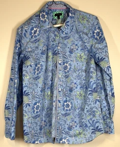 Top mediano Talbots para mujer azul floral algodón jacobino manga larga abotonada - Imagen 1 de 6