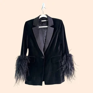 Alice Olivia Yona Feather Velvet Blazer - Picture 1 of 7