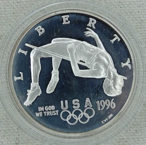 1996-P Olympic High Jump Atlanta Proof Silver Dollar US Mint $1 Commemorative - Picture 1 of 2