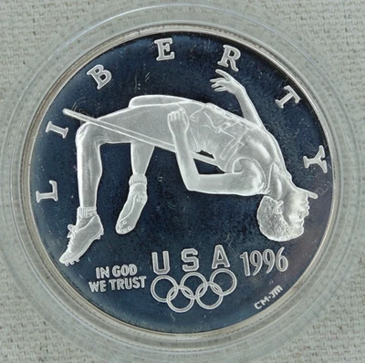 1996-P Olympic High Jump Atlanta Proof Silver Dollar US Mint $1 Commemorative - Image 1 of 2