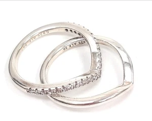 Pandora Rings Stacking Wishbone Style Cubic Zirconia Set And Plain Finish Boxed - Picture 1 of 12