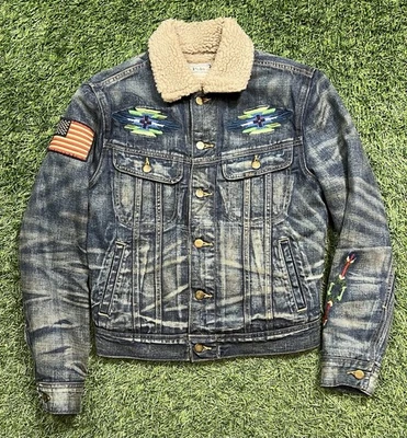 Polo Ralph Lauren Aztec Southwest Thunderbird Sherpa Lined Denim Jacket Men's XS - Image 1 of 4