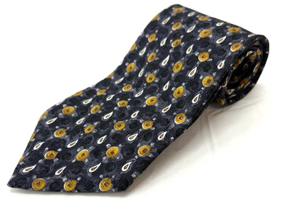 Pertutto Mens Silk Necktie Blue, White Teardrops & Gold Simple Geometric - Image 1 of 4