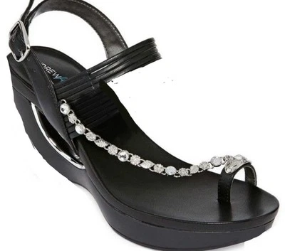 Women's Andrew Geller Black low Wedge Heel Slide Sandals Sz 11 - Image 1 of 4