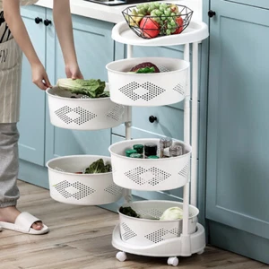 5 Tier Fruit Trolly Basket Rack Kitchen Storage Vegetable cart With Wheels - Picture 1 of 20