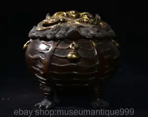 6.4" Old Chinese Copper Bronze Gilt Dynasty Lion Beast censer incense burner - Picture 1 of 8