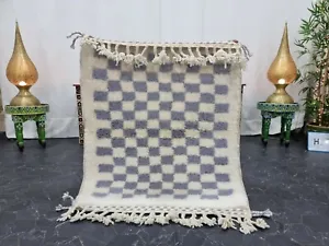 Moroccan Handmade Beni Ourain Rug 3'2''x3'2'' Berber Checkered White Gray Rug - Picture 1 of 12