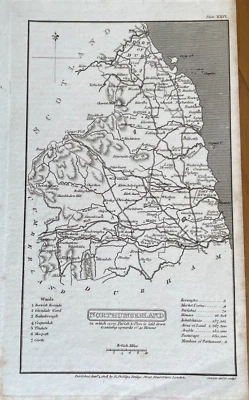 ANTIQUE MAP NORTHUMBERLAND 1808 BENJAMIN CAPPER PUBLISHED  E PHILIPS UNCOLOURED - Image 1 of 3