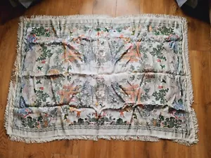 Vintage Brocade Flowers Chinese Silk Tapestry Tablecloth Geisha Pagoda Handmade - Picture 1 of 21