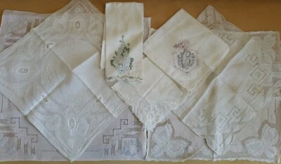 6 антикварных вышитых носовых платков гостевое полотенце с монограммой «C» свадебный хлопок флора - Изображение 1 из 4