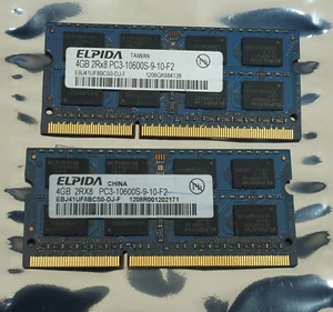 pair Elpida 4gb DDR3 10600s laptop memory EBJ41UF8BCS0-DJ-F 8GB - Picture 1 of 4