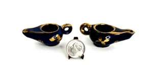 Dollhouse Miniature Genie Lamp Candleholder Set of (2) Navy Blue & Gold - Picture 1 of 9