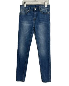 7 For All Mankind Jeans Girls 12 Blue The Skinny Denim Stretch Distressed 24 25 - Picture 1 of 11