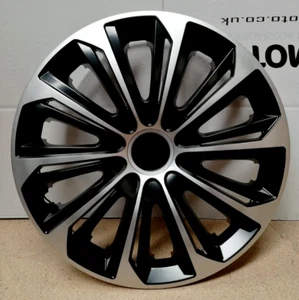 4x14" Embellecedores Cubiertas de rueda para Vauxhall Corsa plata-negro 14" - Imagen 1 de 6