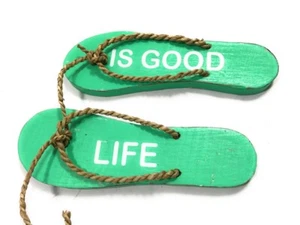 Pair Of Wooden Slippers "Life Is Good" Hanging Sign 8" - Mint | #snd25094 - Picture 1 of 1