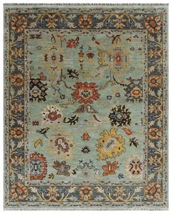 Soft Green Oushak Hand Knotted Rug in 5x8, 6x9, 8x10, 9x12, 10x14 Wool Area Rug - Picture 1 of 12