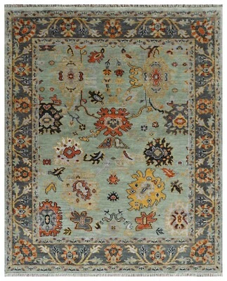 Soft Green Oushak Hand Knotted Rug in 5x8, 6x9, 8x10, 9x12, 10x14 Wool Area Rug - Image 1 of 4