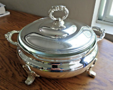 Vintage Silver Plated Casserole Serving Dish; Glass Bowl & Handles; Poole Silver