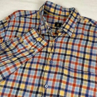 Robert Talbott Men's Multicolored Checkered 100% Linen Long Sleeve Shirt Large - Image 1 of 4