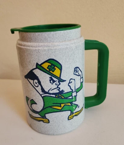 VINTAGE NOTRE DAME FIGHTING IRISH  WHIRLEY PLASTIC TRAVEL MUG WITH LID Cover