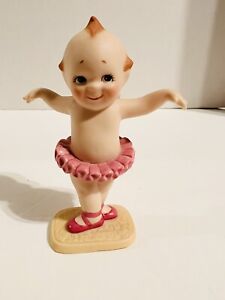Kewpie Figurine Ballerina Pink Tutu Ballet Shoes Ceramic Baby Doll Blue Wings